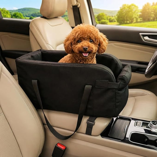 Center Console Dog Car Seat, Waterproof Small Puppy Carrier | Waterproof Faux Leather, for Dogs Under 9 lbs, 2-in-1 Console Dog Car Seat & Carrier, Sturdy Cushioned, Anti-Collapse Walls