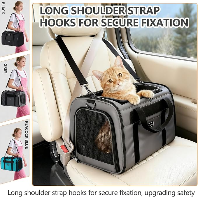 Cat Travel Carrier .Foldable Dog Carrier Bag, Soft Sided cat Carrier up to 20 Lbs,Pet Carrier Soft-Sided Escape Proof with 4 Ventilated Windows, Airline Approved Cat Carrier (Grey)
