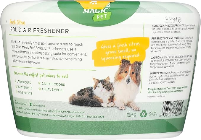 Citrus Magic Pet Solid Air Freshener, Pet Odor Eliminator for Home, Odor Absorber for Dog & Cat Areas and Litter Boxes, Fresh Citrus, 20 Ounces (Pack of 6)