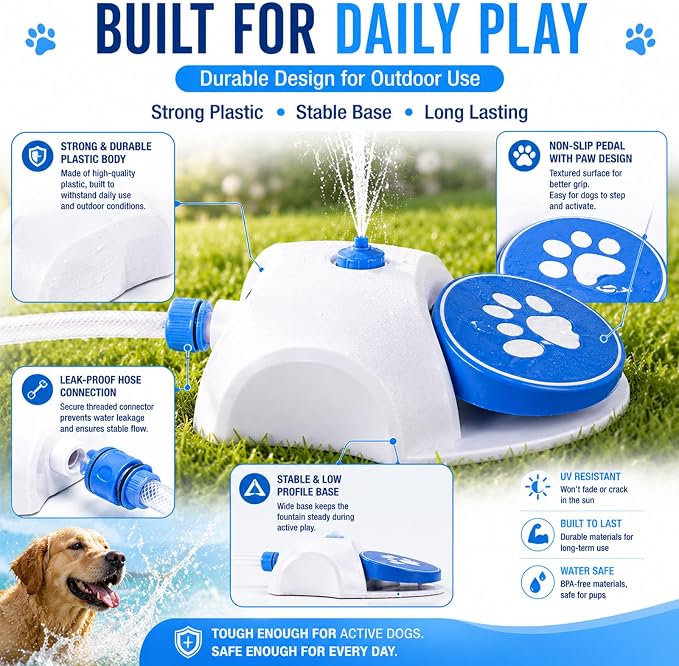 Dog Water Fountain Toy for Large Dogs, Paw Activated Water Sprinkler for Dogs, Outdoor Dog Water Toys for Hose, Fun Step-On Dog Water Fountain, Durable Dog Sprinkler Paw Activated Feeder (Orange)