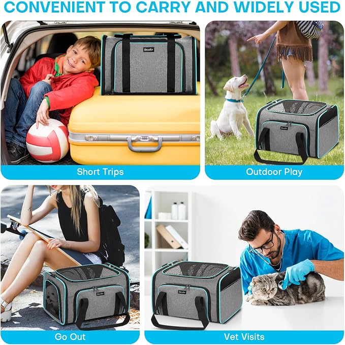 Pet Carrier, Large Soft Sided Expandable Travel Carrier with Steel Frame, Anti-Scratch Mesh, Removable Fleece Pad and Pockets for Cats, Dogs and Small Animals up to 15 lbs (Gray, 5 Sides Expandable)