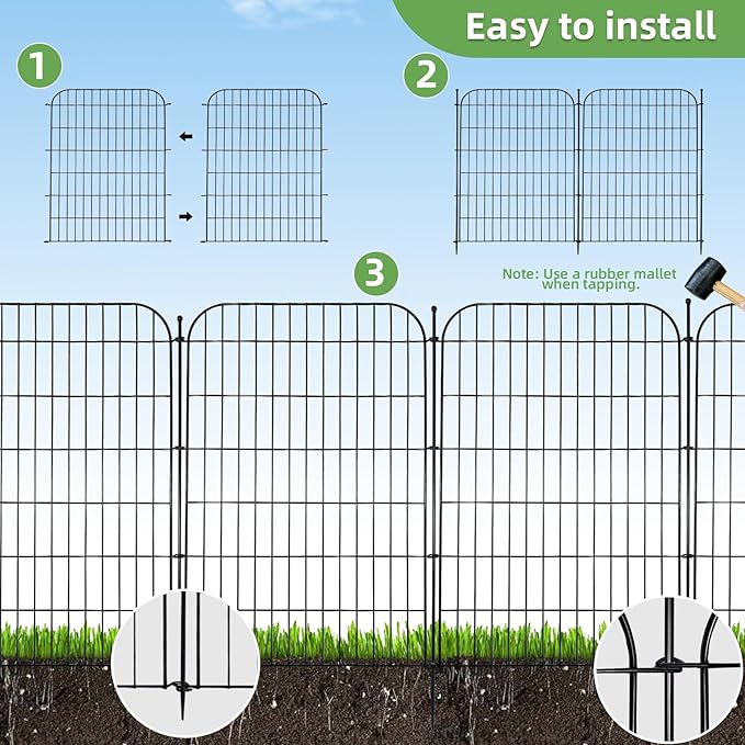 5 Panels No Dig Decorative Garden Fence with Gate for Yard, Total 11.8 ft(L) X 40 in(H) Animal Barrier Fencing for Dog, Patio Rustproof Metal Wire Panel Border, Temporary Tall Fence with Ground Stakes