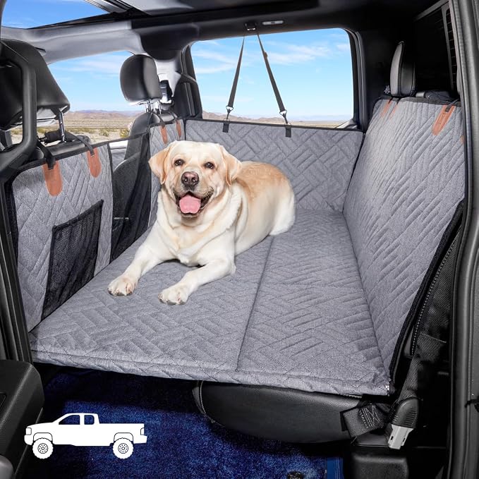 YJGF Hard Bottom Dog Car Seat Cover for Full-Size Trucks,Back Seat Extender | Strong Support,More Rest Space,Waterproof, Scratch Resistant,Car Seat Protector,Dog Hammock for Full-Size Truck