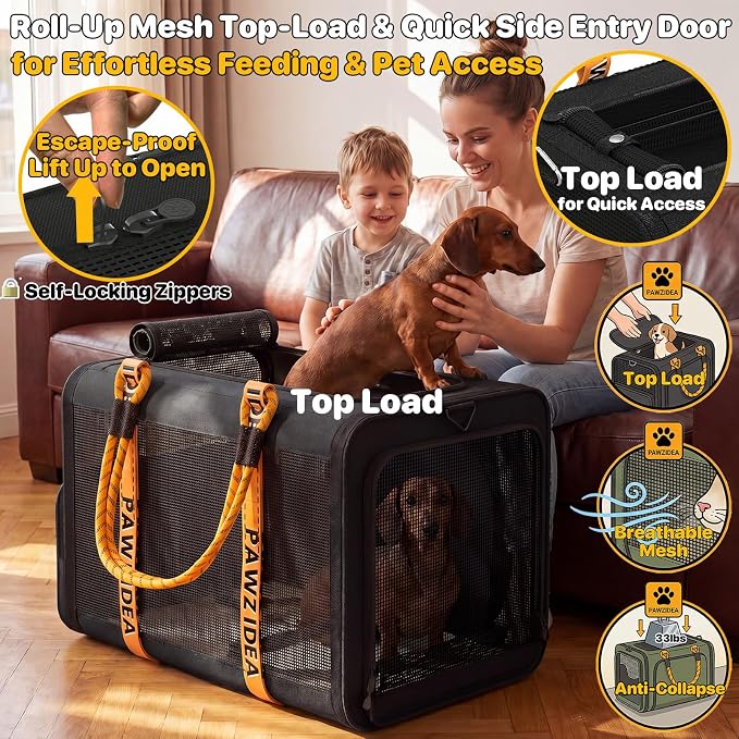 PAWZIDEA Large Pet Carrier Expandable, 24"×16"×16" Soft-Sided Cat Carrier for 2–4 Cats up 55lb, Portable & Collapsible Small Medium Dog Travel Crate for Car, XL Storage Pocket, ID Card, Shoulder Strap