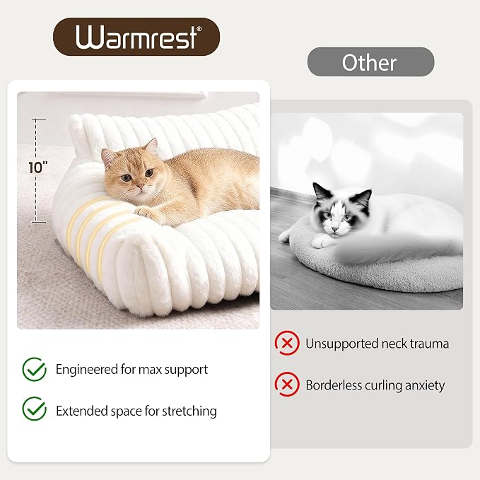 Cat Couch for Pets, Cute Cat Bed with Cozy Soft Faux Rabbit Fur for Kitten, Fuzzy Cats Sofa for Indoor Cats, Supportive Pet Sofa with Removable Washable Cover, Cream, 24"