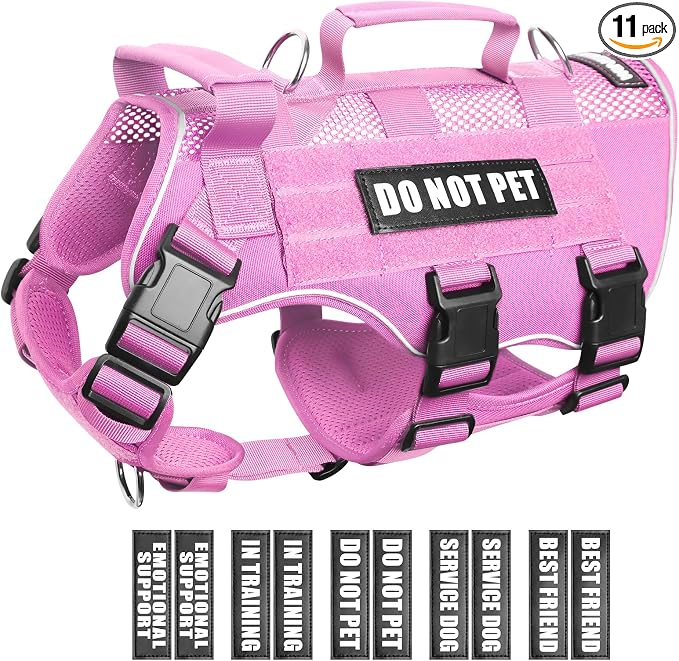Tactical Molle Vest Mesh Dog Harness with 10 Removale Pet Patches | Breathable Service Dog harness with Double Soft Padded Handle for Small Dog, Reflective Military Pet Vest for Walk Hiking