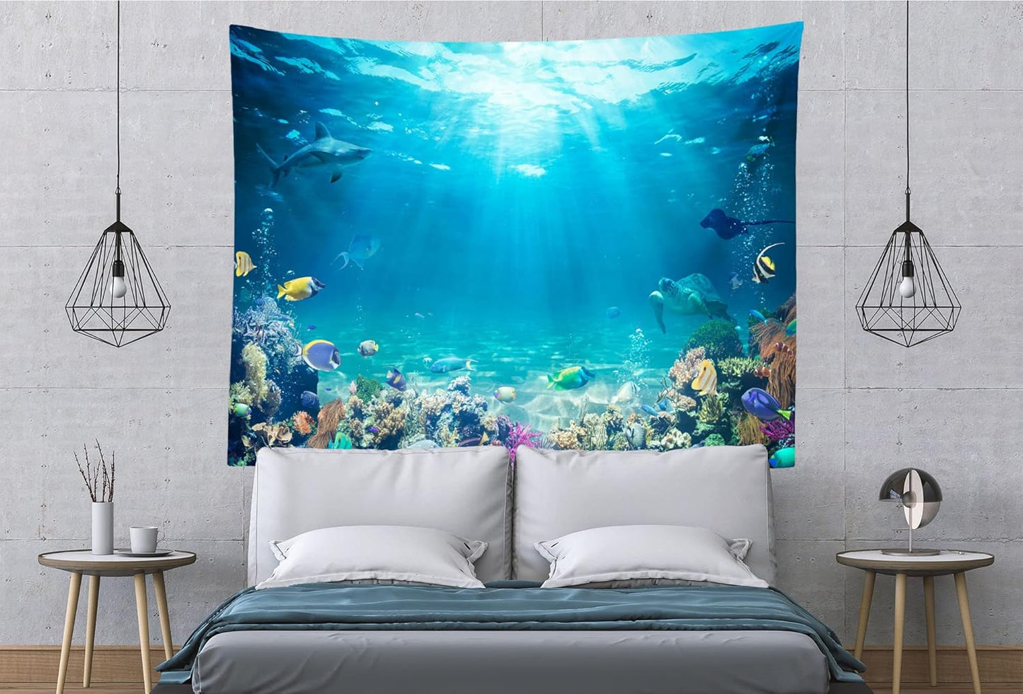 Loccor Underwater World Tapestry Blue Ocean Wall Hanging Under the Sea Coral Reef Wall Tapestry Tropical Fish Tank Undersea Tapestries Marine Wall Art for Bedroom Living Room Dorm Decor 60X40 Inches