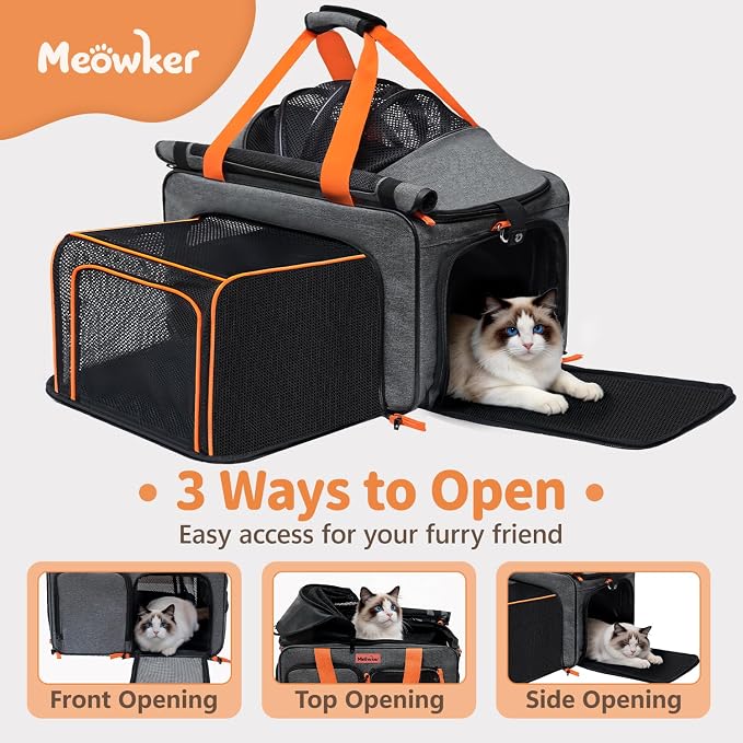 Cat Pet Dog Carrier Soft Sided Airline Approved, Large Foldable Travel Cat Bag for Kittens & Puppies Up to 15 Lbs, Top Loading Mesh, Expandable Breathable Comfort for Transport Scenarios