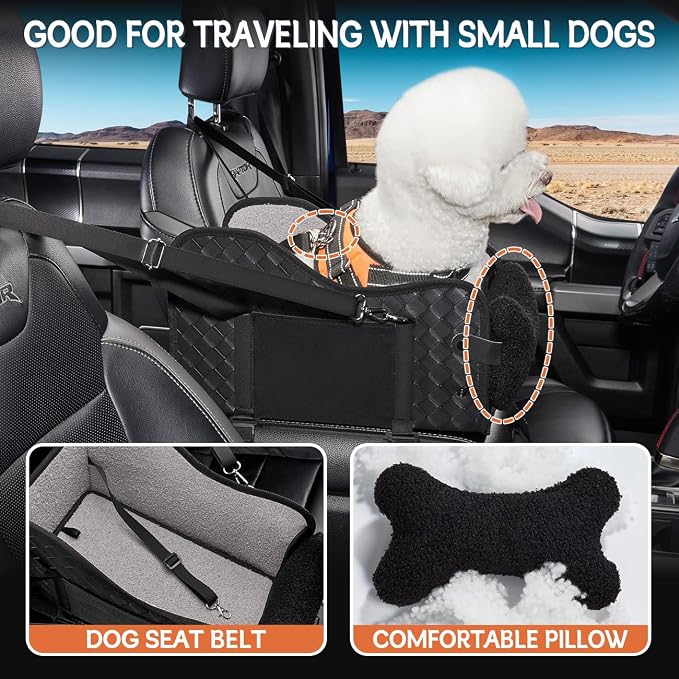 TKYZ Center Console Dog Car Seat for Small Dogs,for Car/SUV/Small Truck | Soft Pillow,Double fixation,PU Leather Easy To Clean,Pet Booster with Safety Belt,Puppy Car Seat for Small Dogs 0-11 lbs