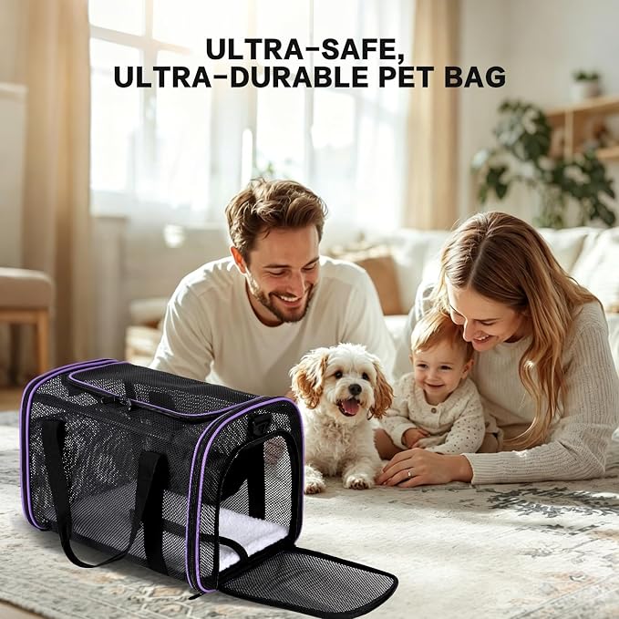Cat Carrier, Soft-Sided Pet Carrier Bag, Breathable Mesh, Black (Purple, 17 * 11 * 11)