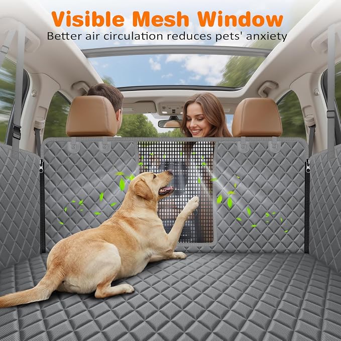 URPOWER 4 in 1 Dog Car Seat Cover for Back Seat, Waterproof Dog Hammock with Mesh Window and Side Flap Pet Car Seat Protector Dogs Backseat Cover for Cars, SUVs & Mid-Size Trucks