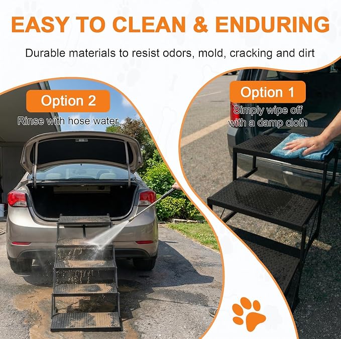 Dog Steps for Car, Truck, SUV, Dog Ramps for Cars with High Traction Surface, Portable Waterproof Dog Stairs for Large Dogs, Supports Up to 200 lbs, 6 Steps