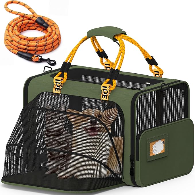 PAWZIDEA Large Pet Carrier Expandable, 24"×16"×16" Soft-Sided Cat Carrier for 2–4 Cats up 55lb, Portable & Collapsible Small Medium Dog Travel Crate for Car, XL Storage Pocket, ID Card, Shoulder Strap