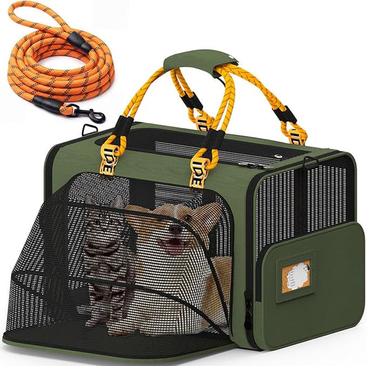 PAWZIDEA Large Pet Carrier Expandable, 24"×16"×16" Soft-Sided Cat Carrier for 2–4 Cats up 55lb, Portable & Collapsible Small Medium Dog Travel Crate for Car, XL Storage Pocket, ID Card, Shoulder Strap