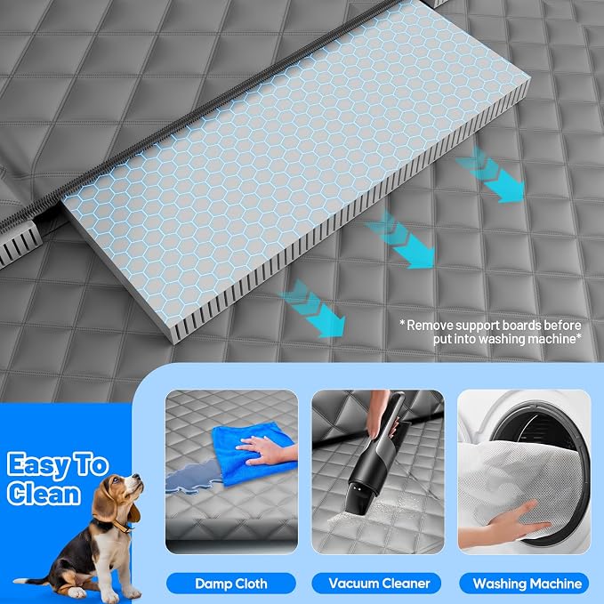 Dog Car Seat Cover for Back Seat,Hard Bottom Hammock Hold 400lbs For Cars | Grey,Waterproof,Anti-Scratching,Safety Non-Slip,600D Oxford,Mesh Window,Storage Pocket,for Cars/SUV/ Sedans/MPV