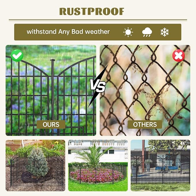 10 Panels No Dig Garden Fence with Gate, 42in x 24.2ft Decorative Dog Fence Outdoor for Yard, Tall Animal Barrier Rustproof Metal Wire Garden Edging Border, Temporary Fencing for Outdoor, Patio