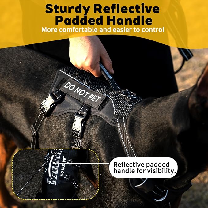 Service Dog Vest Harness, Escape Proof Harness with 6 Patches, No-Pull, Reflective Harness with Handle, Adjustable for Small to Large Dogs, for Training and Hiking (Black, XS)
