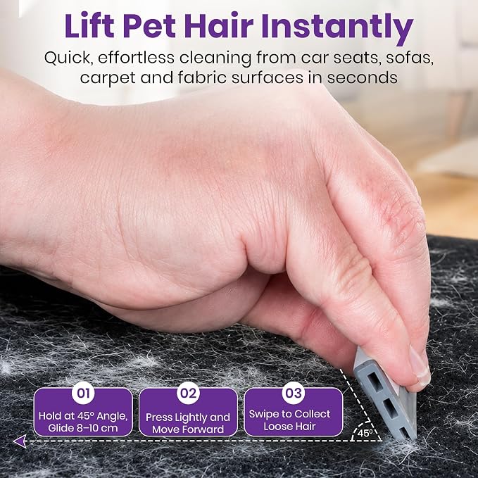 FurViking Pet Hair Remover 3.7” – Dog & Cat Hair Remover for Car, Couch, Carpet, Bed & Furniture – Reusable Dual-Blade Fur Scraper for Fabrics, Upholstery & Auto Interior