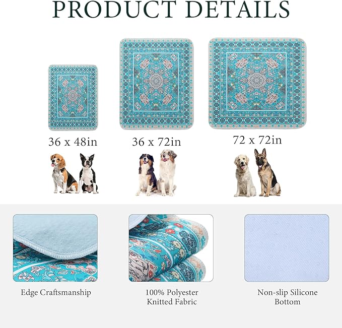 Homimp Washable Pee Pads for Dogs, Extra Large Reusable Puppy Pads Waterproof, Absorbent and Leakproof Dog Pee Pads, Non Slip Puppy Training Pads, Pet Mat for Floor,Crate,Couch,Whelping, Blue,72"x72"