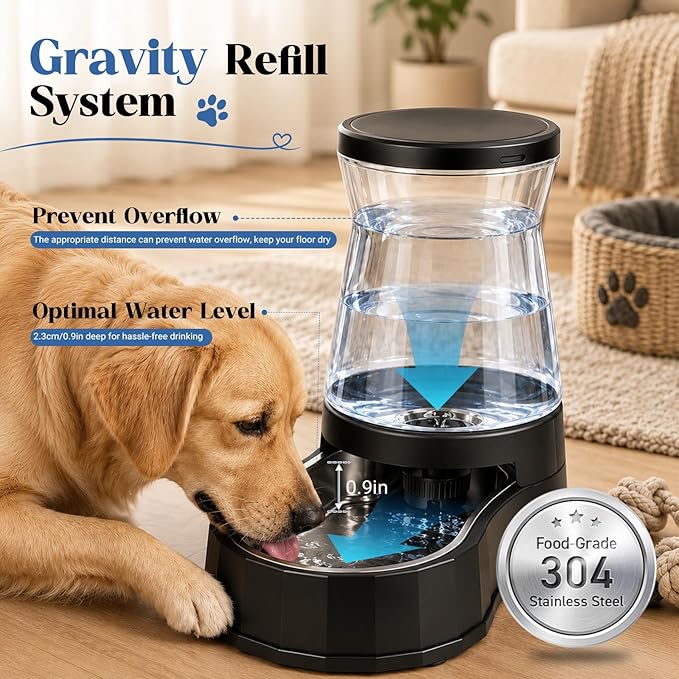 Automatic Dog Feeder and Water Dispenser with Stainless Steel Bowl, Dog Gravity Food Feeder and Waterer for Large Medium Pets 2.1 Gallon x 2