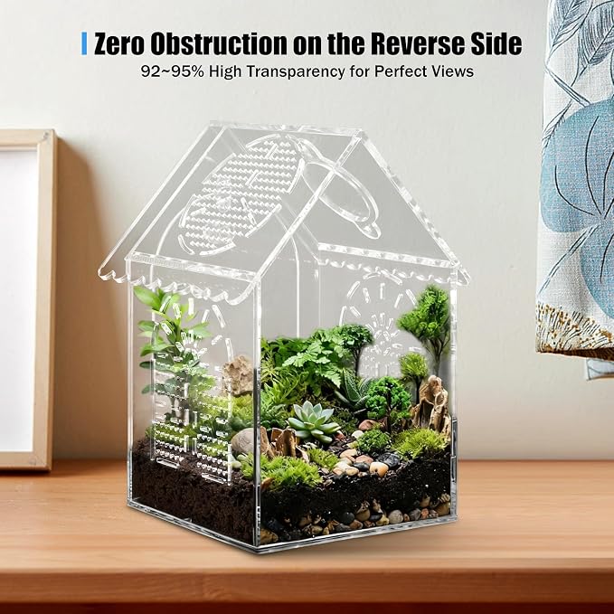 Jumping Spider Enclosure House Shape Design, Seamless Acrylic Tarantula Terrarium for Spiders and Small Reptiles, 6"x6"x10" (Large)