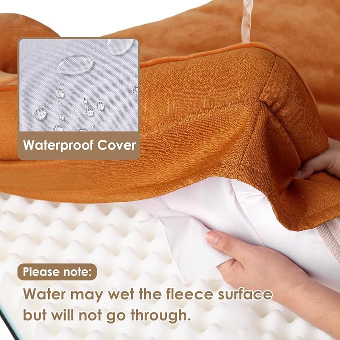 EHEYCIGA Orthopedic Dog Beds Large Sized Dog, Waterproof Washable Pet Bed | Non-Slip Bottom and Egg-Crate Memory Foam XL Dog Couch Bed with Washable Removable Cover, Pumpkin Orange, 41Inch