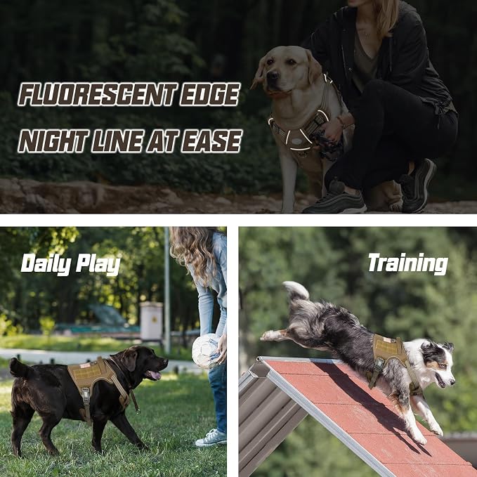 AUROTH Tactical Dog Harness for Small Medium Dogs No Pull Adjustable Pet Harness Reflective K9 Working Training Easy Control Pet Vest Military Service Dog Harnesses Army Yellow S