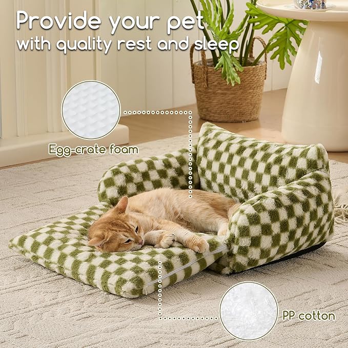 Hollypet Cat Bed Small Dog Orthopedic Couch Beds for Pets up to 13 lbs | Fluffy Multifunctional Double-Layer Warming Kitten Pet Couch Orthopedic Beds with Machine Washable Cover and Non-Slip Bottom