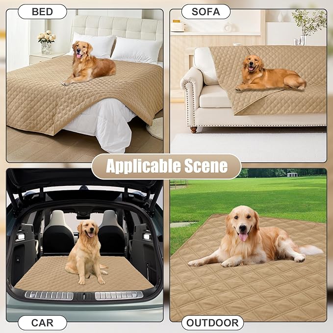Smiry Waterproof Dog Bed Cover Pet Blanket, Soft Washable Dog Blanket for Furniture Bed Couch Sofa Reversible, Checkered (40"x70", Camel/Camel)