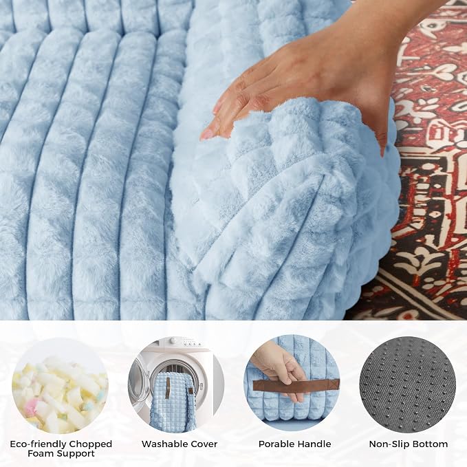 Dog Bed for Medium Dogs – Cute Fluffy Pet Sofa with Faux Rabbit Fur,Supportive Dog Couch Beds, Washable Cover in 3D Diamond Pattern, 36 Inch Light Blue