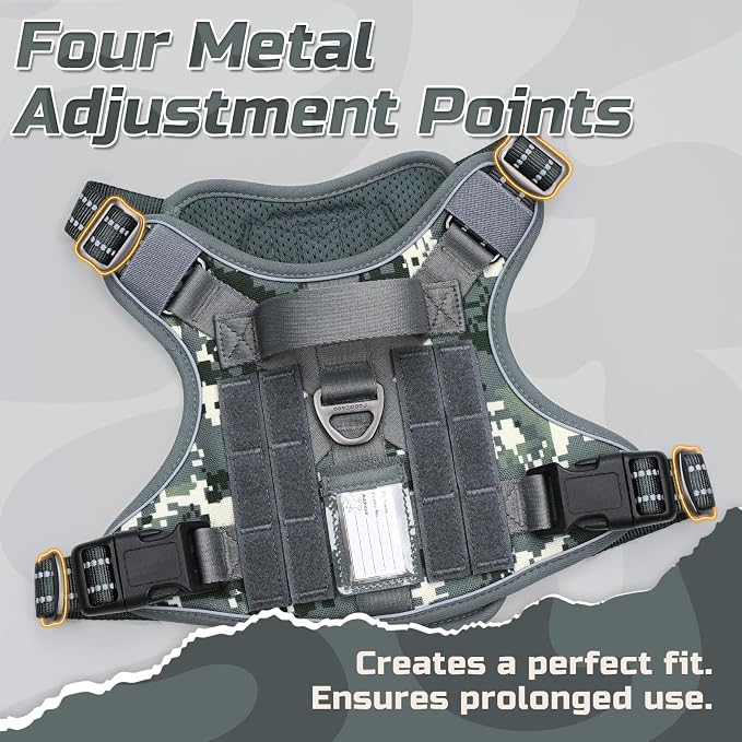 rabbitgoo Tactical Dog Harness for Large, No Pull Military Service Vest | Molle & Handle, Heavy Duty, Adjustable, Reflective Straps, Easy Control for Training Walking, Grey Camo, Large
