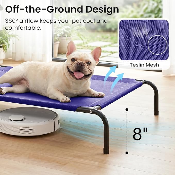 Love's cabin Elevated Cooling Dog Bed for Medium Dogs, Portable Indoor & Outdoor Raised Pet Dog Cat Cot, Durable Summer Frame with Breathable Mesh, Blue, 43" x 31.5" x 8"