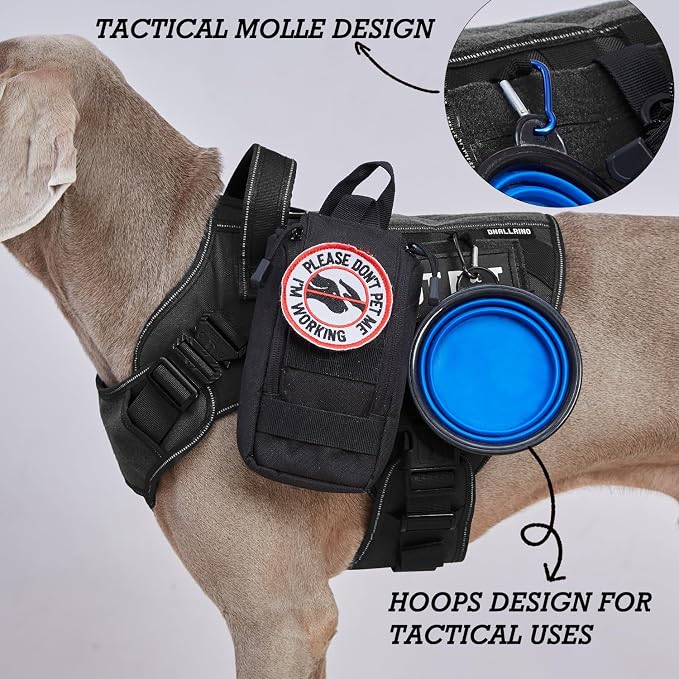 Tactical Dog Harness for Large Dogs, Heavy Duty Dog Harness with Handle, Adjustable Reflective Military German Shepherd Dog Vest Harness with Do Not Pet Patches for Hiking Training Black