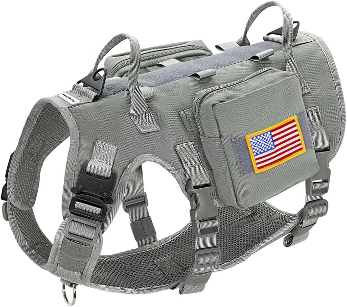 Forestpaw Tactical Dog Harness Pouches and Patches Set,M,Gray | Adjustable Fits 22-35" Chest,30-80 lbs,No Pull Military Style Service Dog Vest for Daily Walking Training,Medium Dogs
