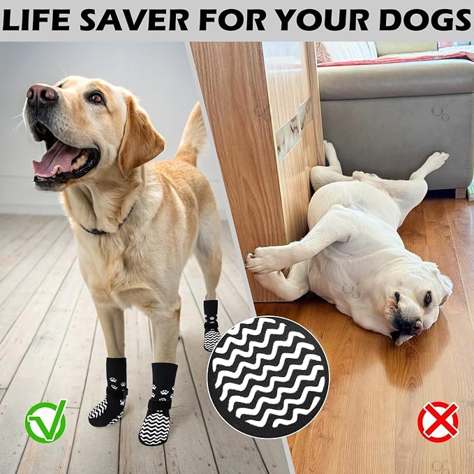 EXPAWLORER 6Pcs Anti Slip Dog Socks to Prevent Licking Paws, Dog Shoes for Hot Pavement Double Sides Dog Boots & Paw Protectors Booties for Hardwood Floors with Grip Small Medium Large Senior Dogs, S
