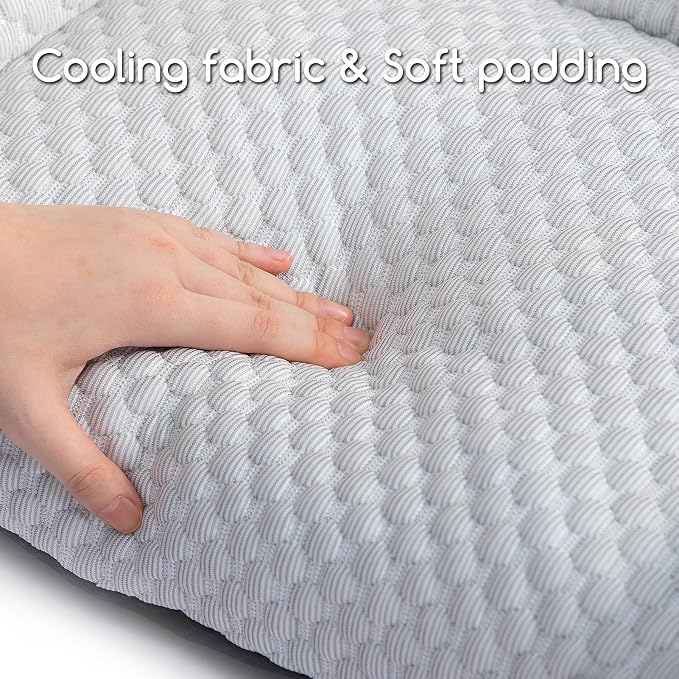 Hollypet Cooling Dog Couch Bed, Washable Pet Sofa, Gray, 24x18 | Cooling ice-silk pet bed with machine washable removable cover, non-slip bottom, for cats small dogs up to 25 lbs