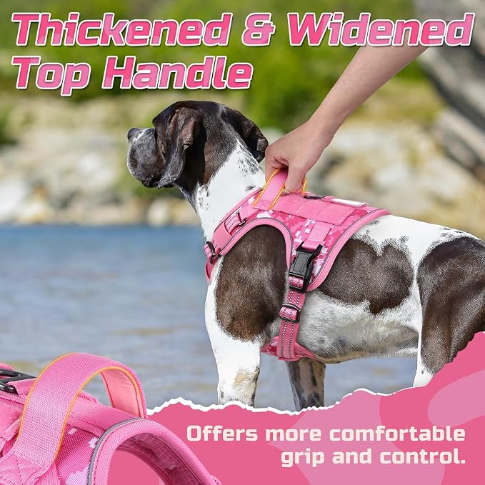 rabbitgoo Tactical Dog Harness for Small, No Pull Military Service Vest | Molle & Handle, Heavy Duty, Adjustable, Reflective Straps, Easy Control for Training Walking, Pink camo, Small
