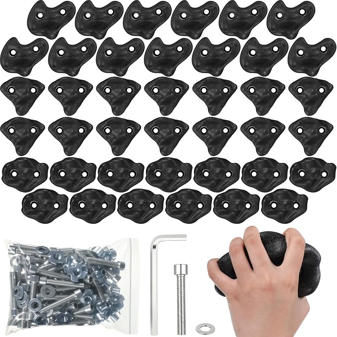 Soulchen 40 Pcs Rock Climbing Holds for Climber 3 Shapes Extra Large Rock Climbing Stone Wall Grips with Wrench, Screw for Indoor and Outdoor Playground Backyard Park