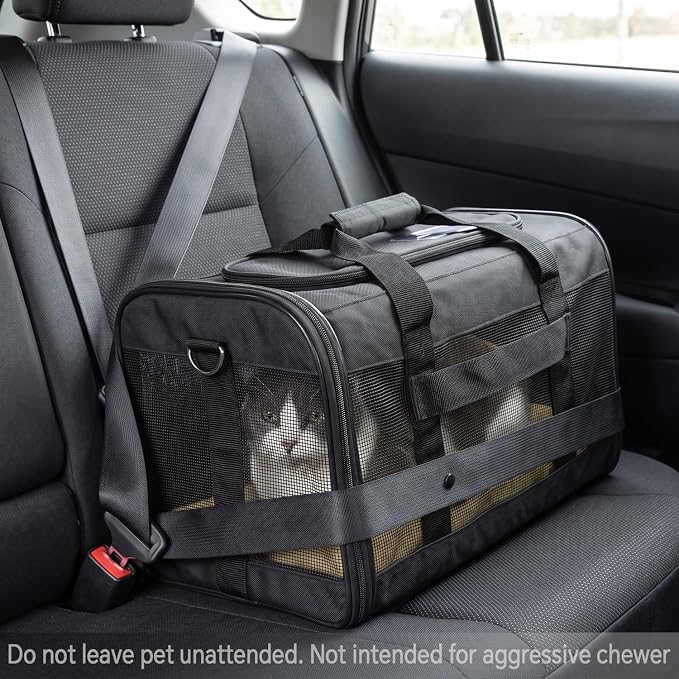Conlun Dog Carrier Soft Sided, Large Cat Carrier with Inner Safety Leash, Pet Transport Carrier for Large Cats and Medium Dogs up to 20 Lbs, Collapsible Travel Puppy Carrier Bag -Black L