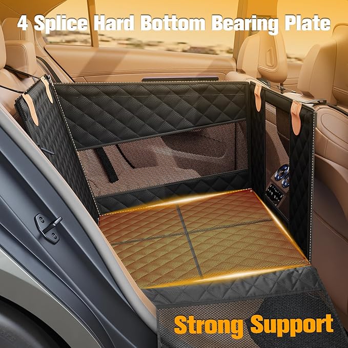 PETICON Large Dog Car Seat, Back Seat Extender for Dogs with Hard Bottom | Waterproof Medium Carseat for Dogs with 3 Mesh Windows, Pet Seat Cover for Cars, Trucks and SUVs