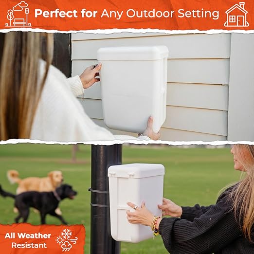 PEXTER Outdoor Dog Poop Trash Can Outside - Wall Mounted Dog Waste Bin & Garbage Can, 2-in-1 Converts 13L to 8L (3.5/2.1 Gal), Pet Waste Container for Dogs - Includes 15 Heavy Duty Bags (White)