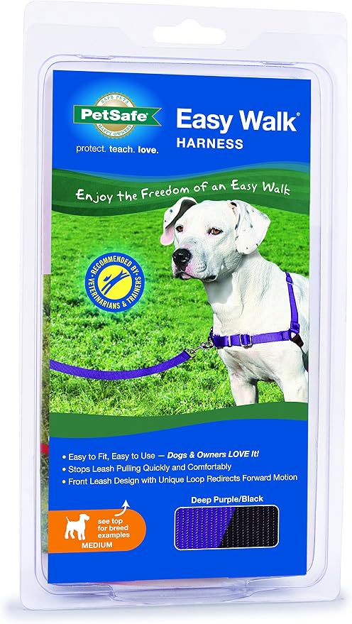 PetSafe Easy Walk Harness, No Pull Dog Harness, Deep Purple, Medium | Patented Martingale Loop Gives Gradual Shoulder Pressure to Stop Pulling, Front-Chest Leash Clip Prevents Gagging