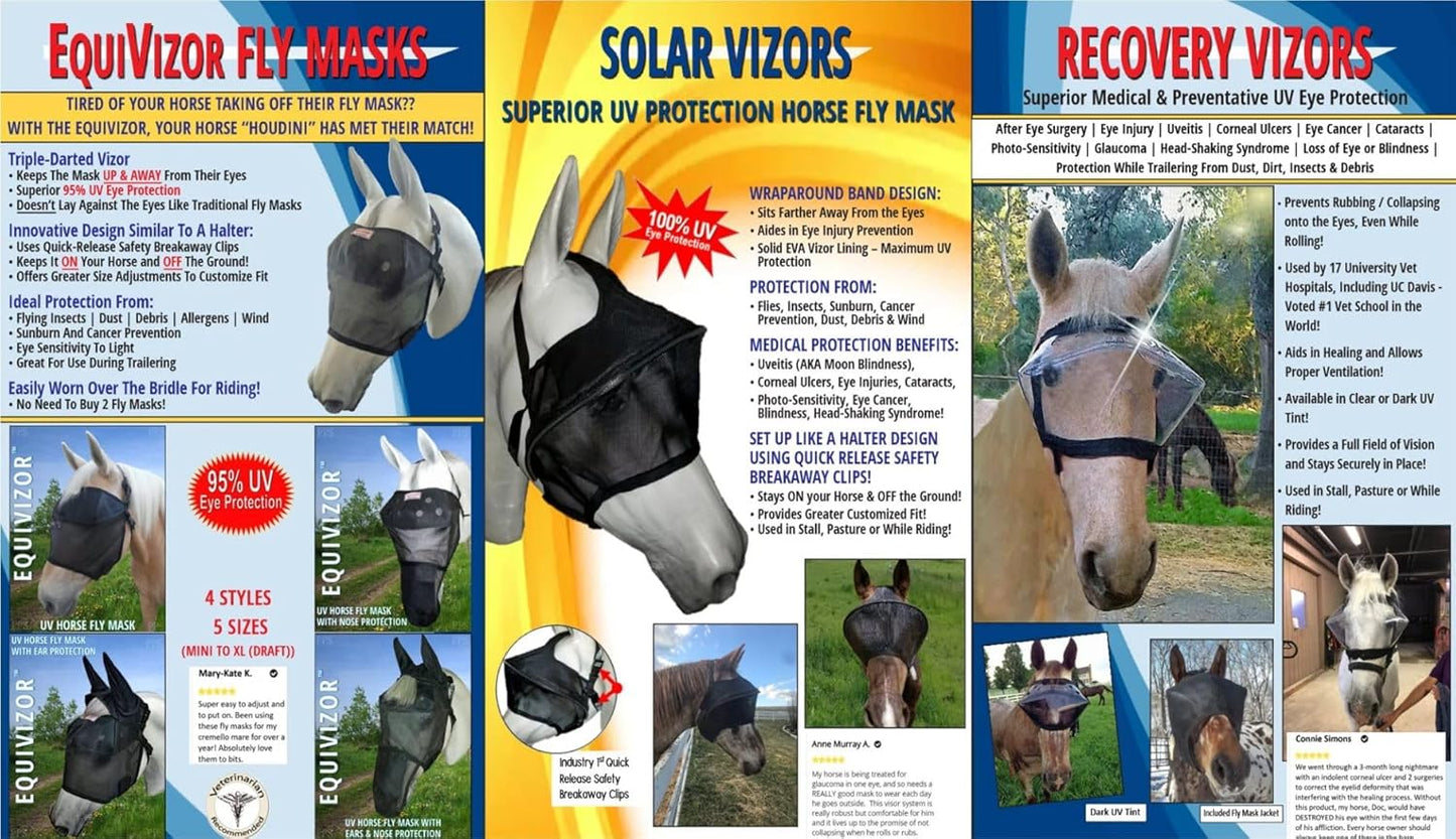 EquiVizor 95% UV Eye Protection (XL) Standard Horse Fly Mask - Help with Uveitis, Corneal Ulcer, Light Sensitivity. Designed to Stay On Your Horse.