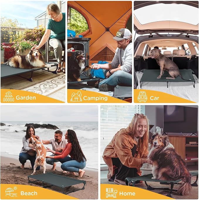 Folding Elevated Dog Bed for Large Dogs, Dark Gray, 43"x27" | No-Assembly Dog Cot, Foldable Portable Raised Pet Bed, Non-slip, for camping/Outdoor/Home, Heavy Duty Supports Up to 160 Lbs