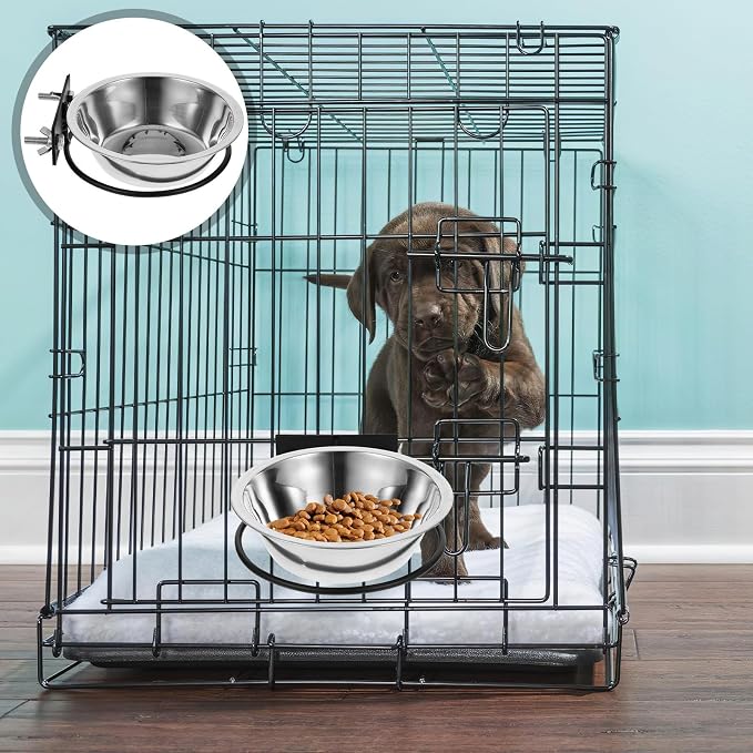 SHINEOFI Elevated Wall Mounted Dog Bowl Set, Large Deep Stainless Steel Raised Food and Water Bowls Black Hanging Rack for Outdoor and Indoor Puppy Feeding Station