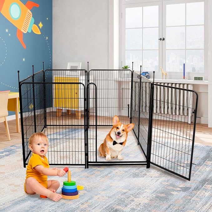 Okaygardn Tall Garden Fences and Borders for Dogs, 48 inch High Garden Fence, 12 Panels Total 26.6 Ft, 21 in Wide Low Threshold Gate. Modular Fencing, Dog Fence Outdoor for Yard. Rabbit Fences