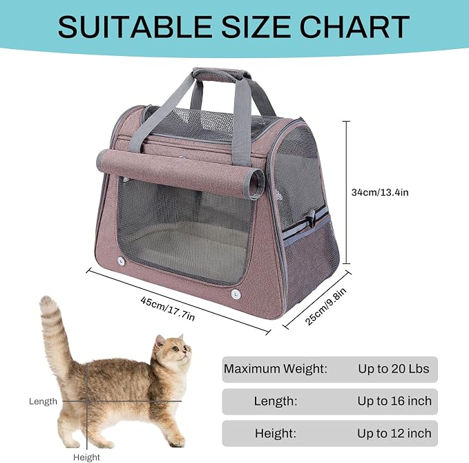 Airline Approved Soft-Sided Pet Carrier for Cats & Small Dogs - Ventilated Travel Bag with Removable Mat, Under 15 lbs, Red