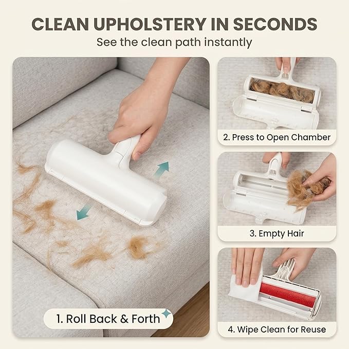 Pet Hair Remover Roller for Dog & Cat Hair | Reusable, Self Cleaning, For Furniture, Couch, Carpet, Rugs, Bedding & Car
