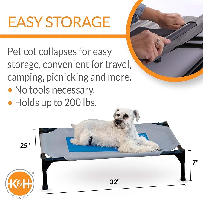 K&H Outdoor Elevated Dog Bed, Coolin' Pet Cot, Medium 32x25in, Gray/Blue