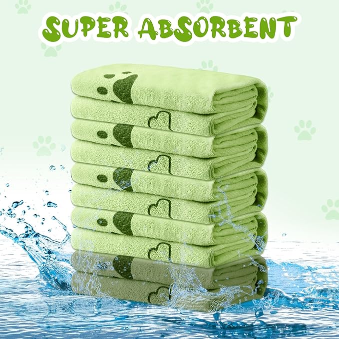 Tatuo 22 Pcs Dog Towels for Drying 20 x 40 Inch Pet Bath Towels Absorbent Microfiber Towel Quick Drying Puppy Bathing Supplies for Small Medium Large Dog Puppy Cat(Green,Bone Pattern)
